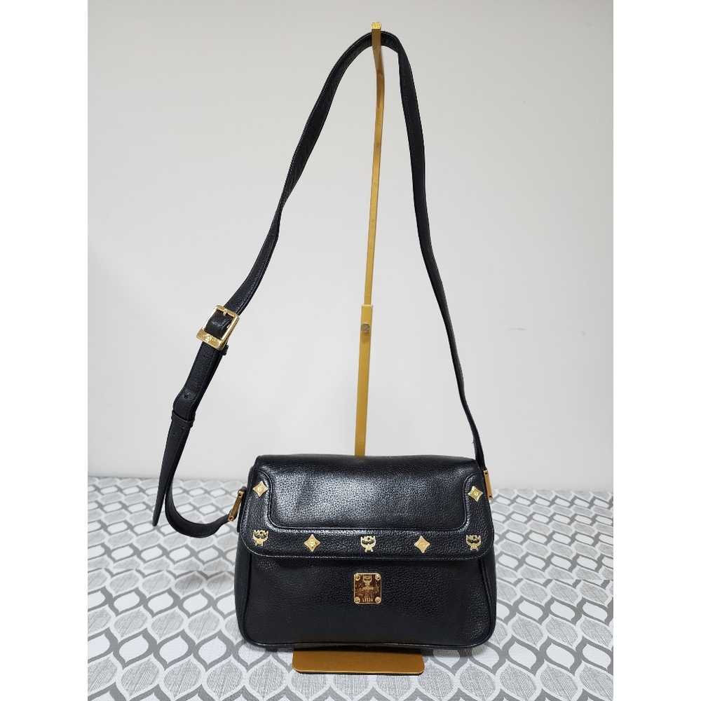 MCM Vintage Leather Studded Crossbody Bag Black